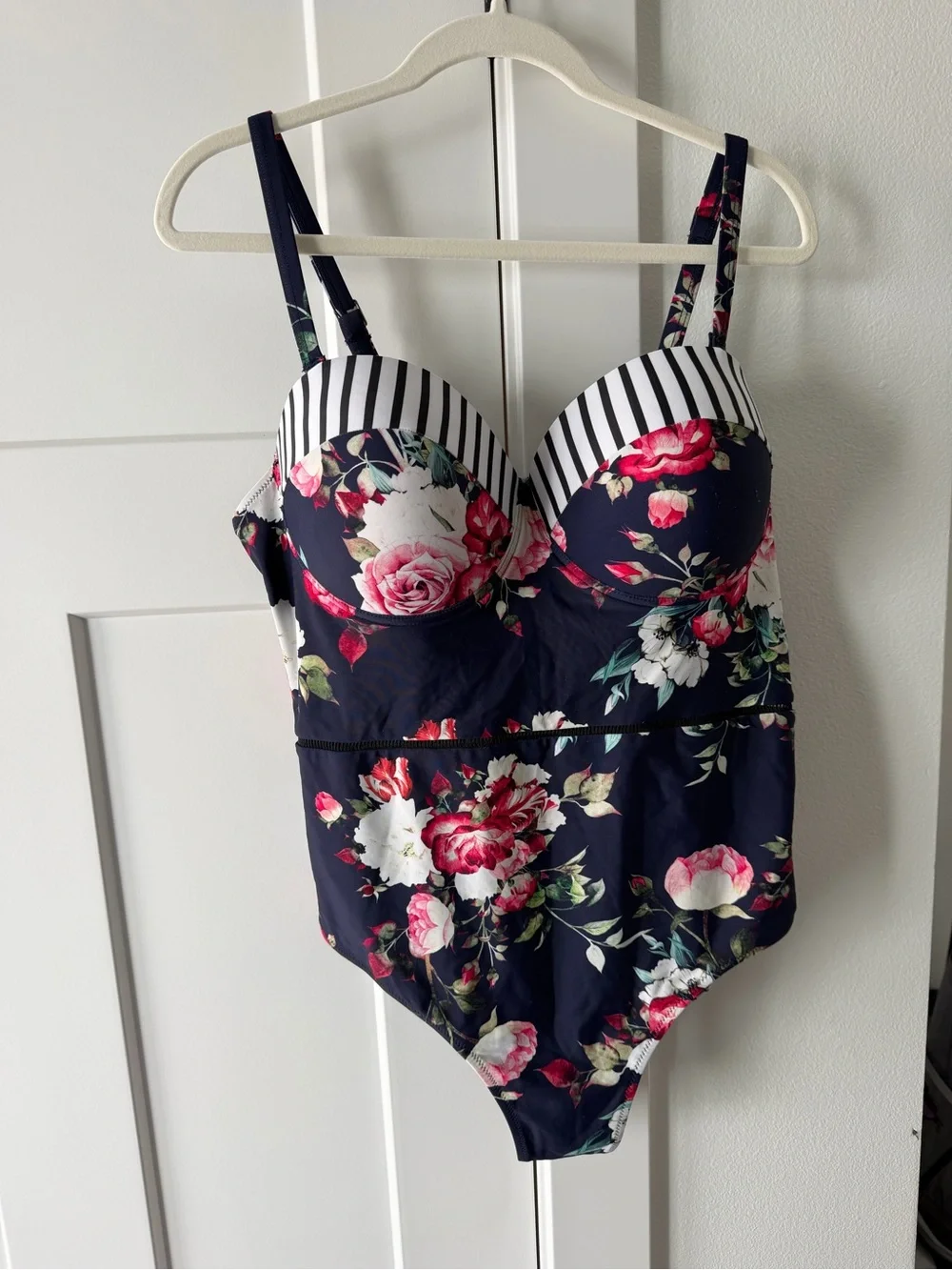 Cupshe Navy Floral One-Piece with Pink & White Blooms